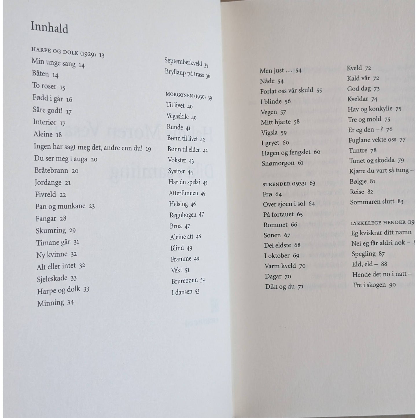 Dikt i samling av Halldis Moren Vesaas. Brukte bøker, dikt og lyrikk