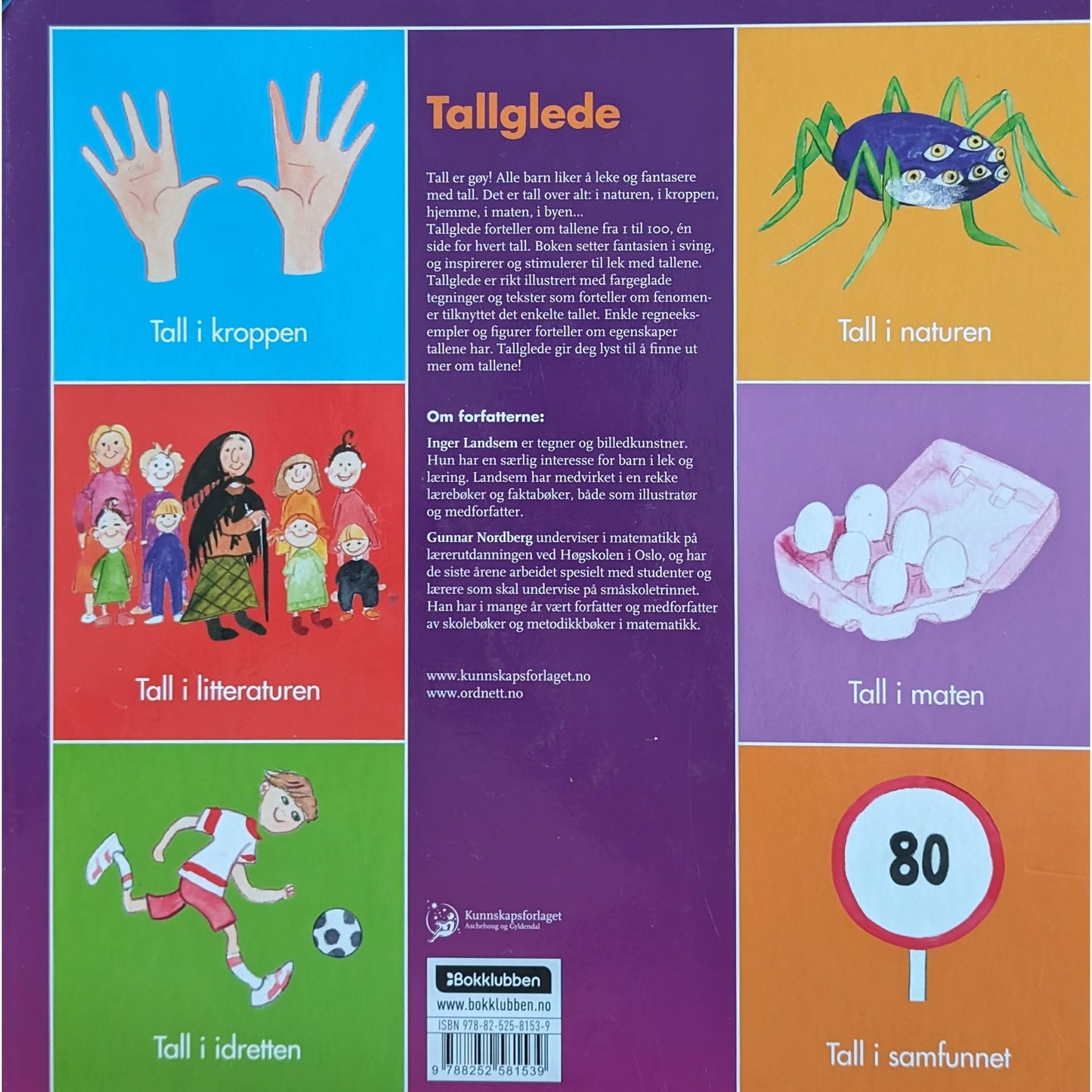 Tallglede. En side om hver tall fra 1 til 100, brukte bøker av Inger Landsem