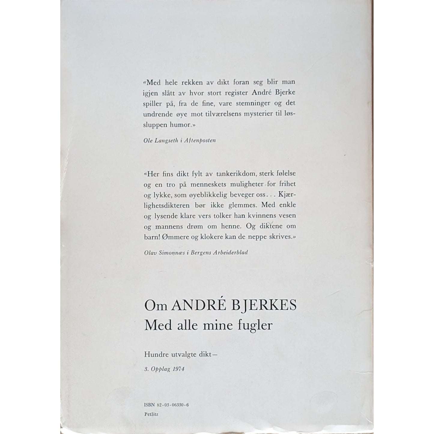 Et strå i vind. Brukte bøker av André Bjerke. Poesi