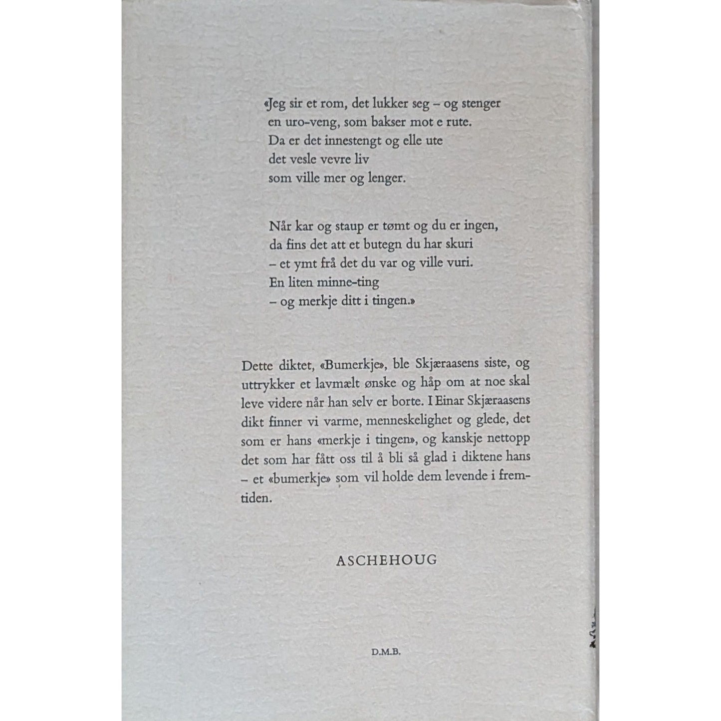 Bumerke. Dikt i utvalg - Brukte bøker av Einar Skjæraasen.
