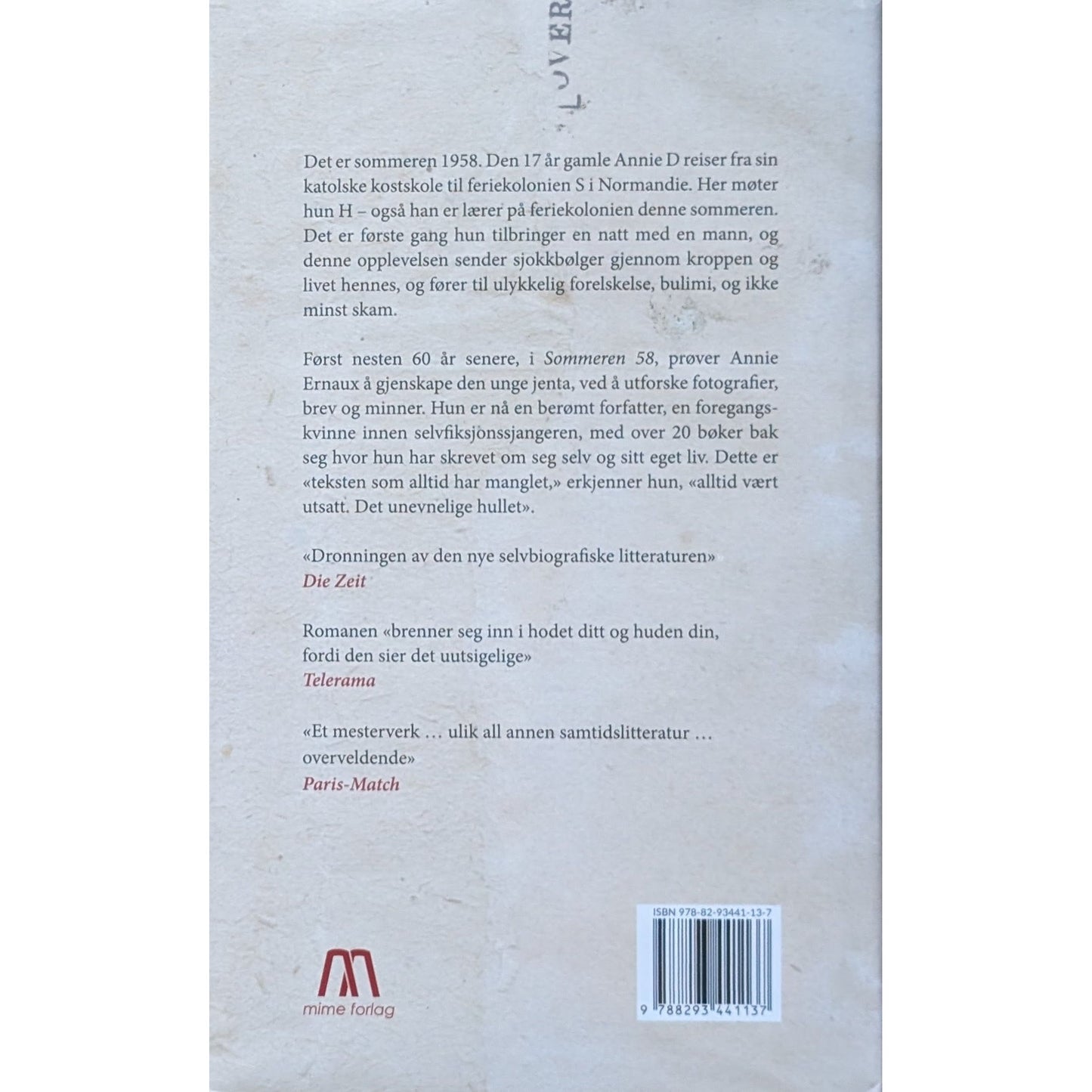 Annie Ernaux: Sofmmeren 58. Brukte bøker av Annie Ernaux