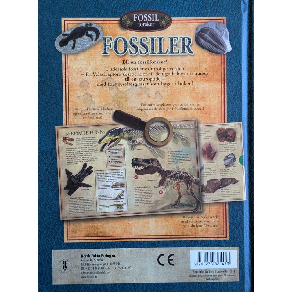 Fossilforsker. Utforsk fossiler med lupe, skyveark og klaffer. Faktabok
