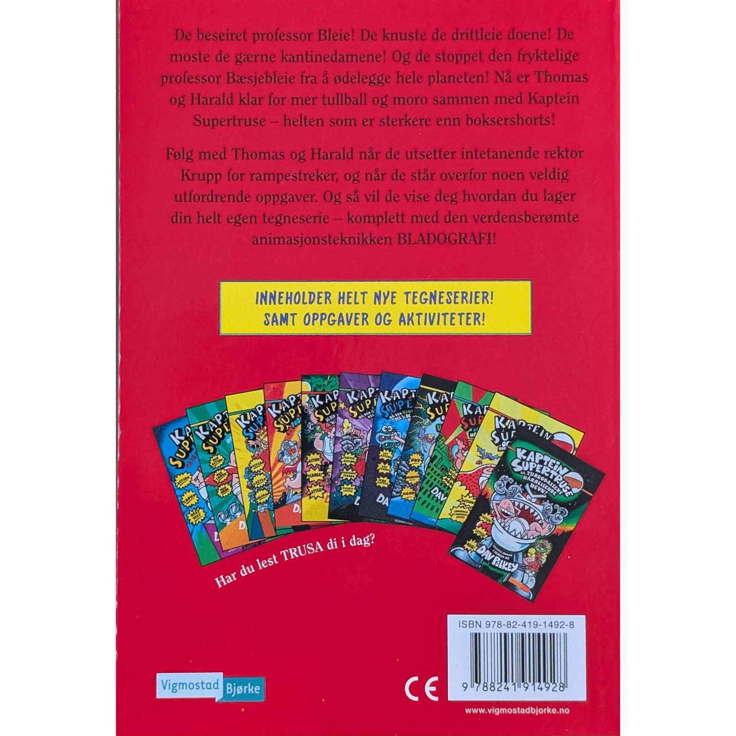 Kaptein Supertruses megasprøe morobok av Dav Pilkey. Brukte barnebøker