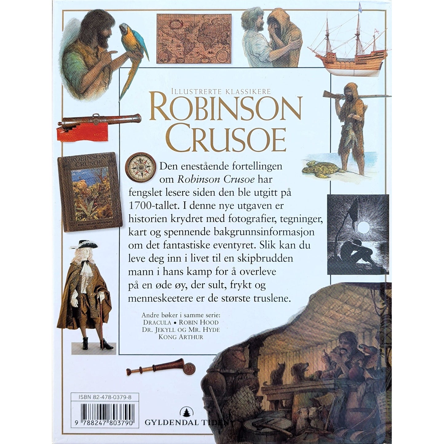 Robinson Crusoe. Brukte bøker av Daniel Defoe. Illustrerte klassikere
