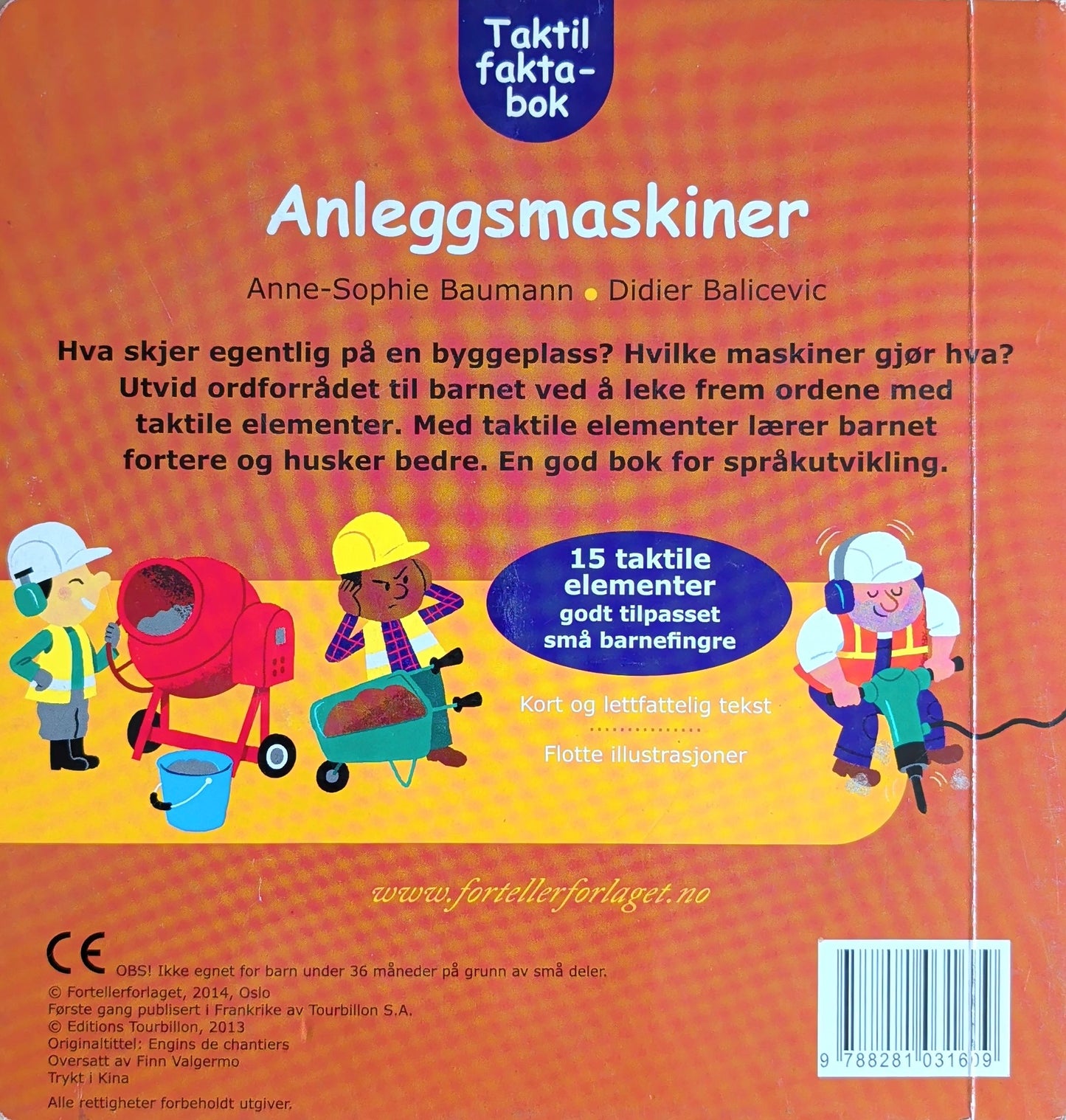 Anleggsmaskiner. Brukt, kartonert klaffebok om byggeplasser