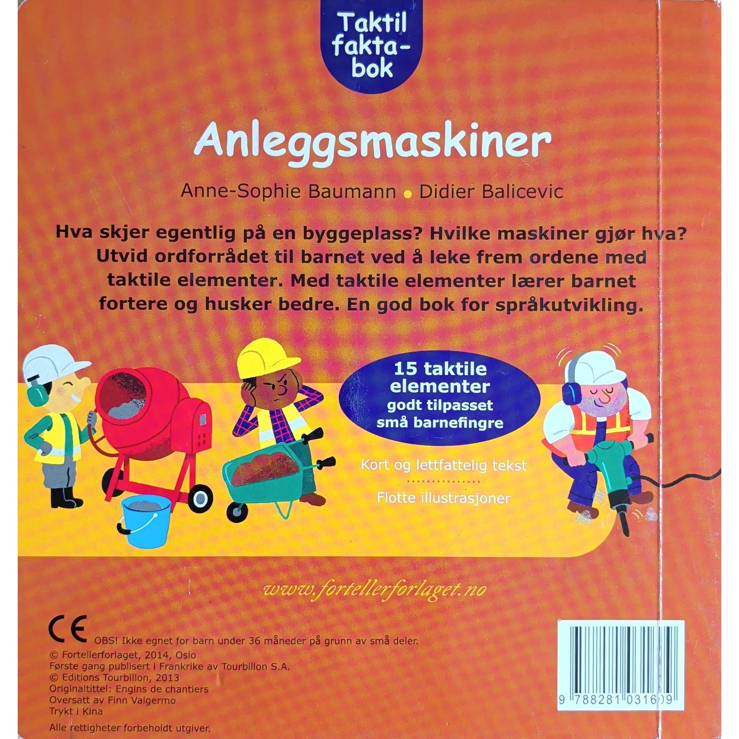 Anleggsmaskiner. Brukt, kartonert klaffebok om byggeplasser