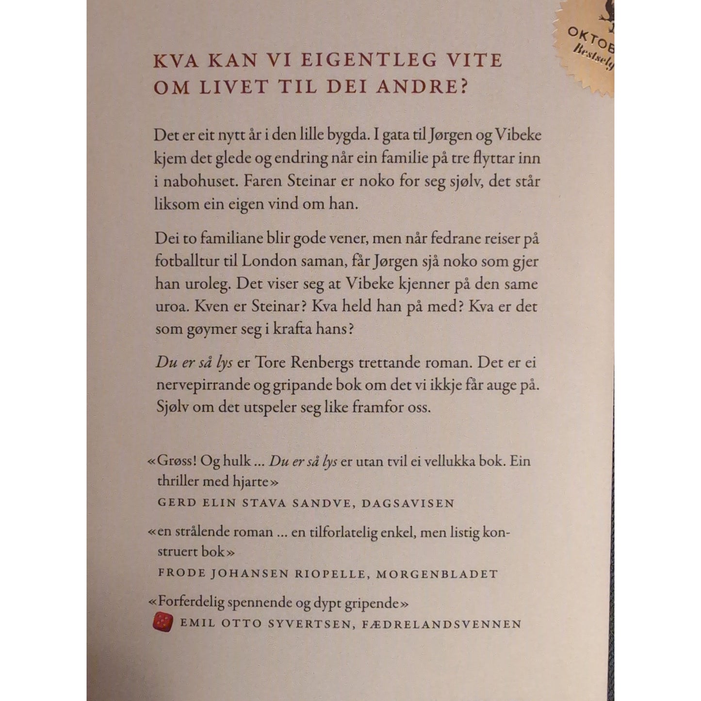 Renberg, Tore: Du er så lys