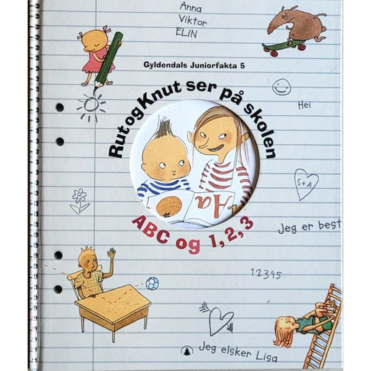 Rut og Knut ser på skolen. ABC og 1, 2, 3. Brukte bøker fra Gyldendals Juniorfakta