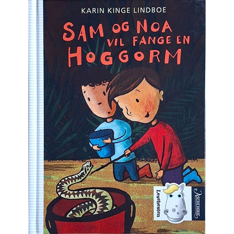 Sam og Noa vil fange en hoggorm. Barnebøker av Karin Kinge Lindboe og Elisabeth Moseng