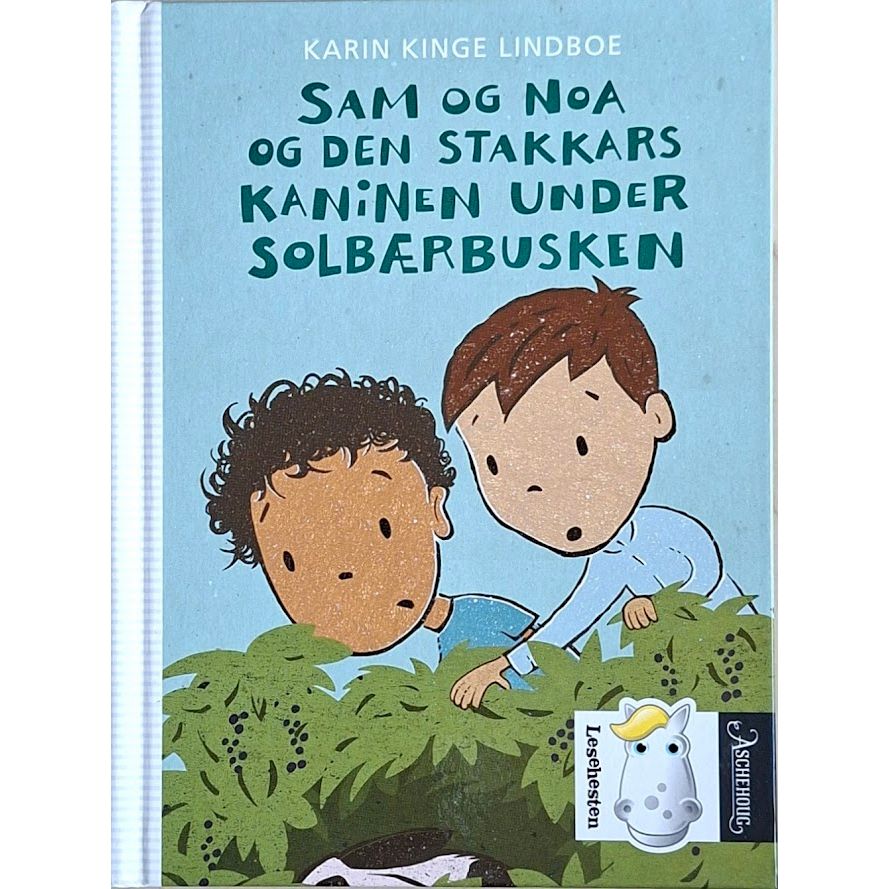 Sam og Noa og den stakkars kaninen under solbærbusken. Barnebøker av Karin Kinge Lindboe og Elisabeth Moseng