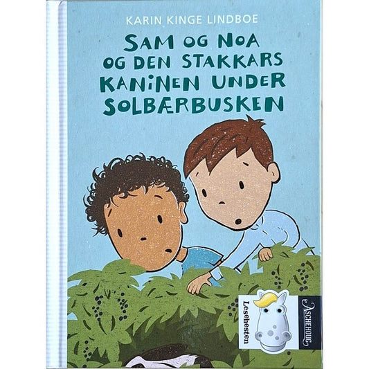 Sam og Noa og den stakkars kaninen under solbærbusken. Barnebøker av Karin Kinge Lindboe og Elisabeth Moseng