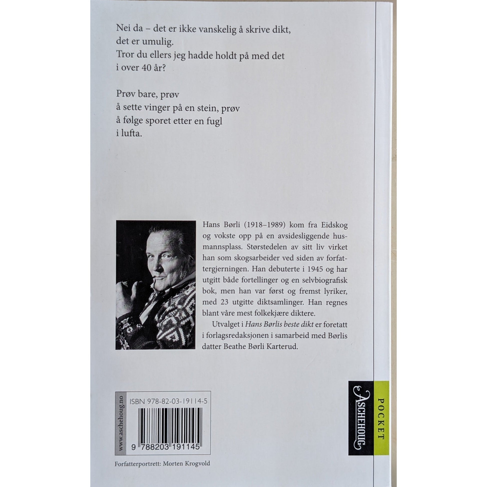 Hans Børlis beste dikt. Brukt bok av Hans Børli.  Bruktbokhandel