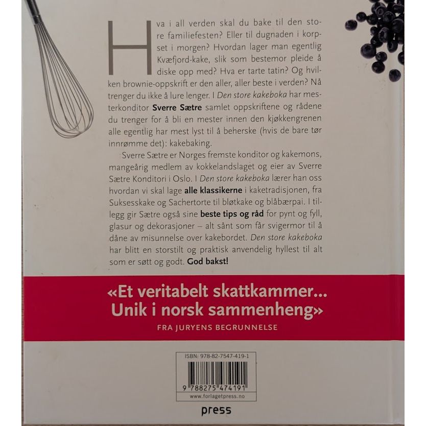 Den store kakeboka. Brukt kokebok av Sverre Sætre. Bruktbokhandel