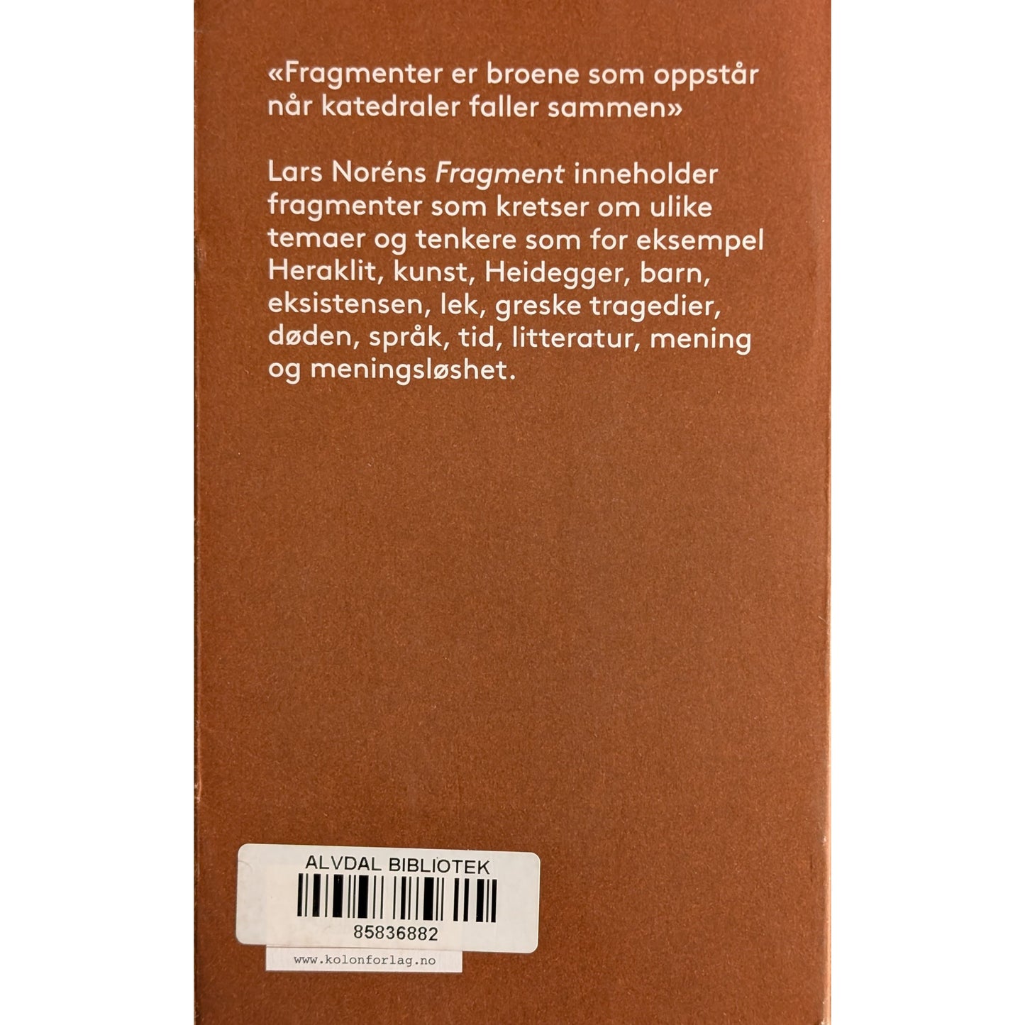 Fragmenter. Brukte bøker av Lars Norén. Dikt. Inventaret bokhandel