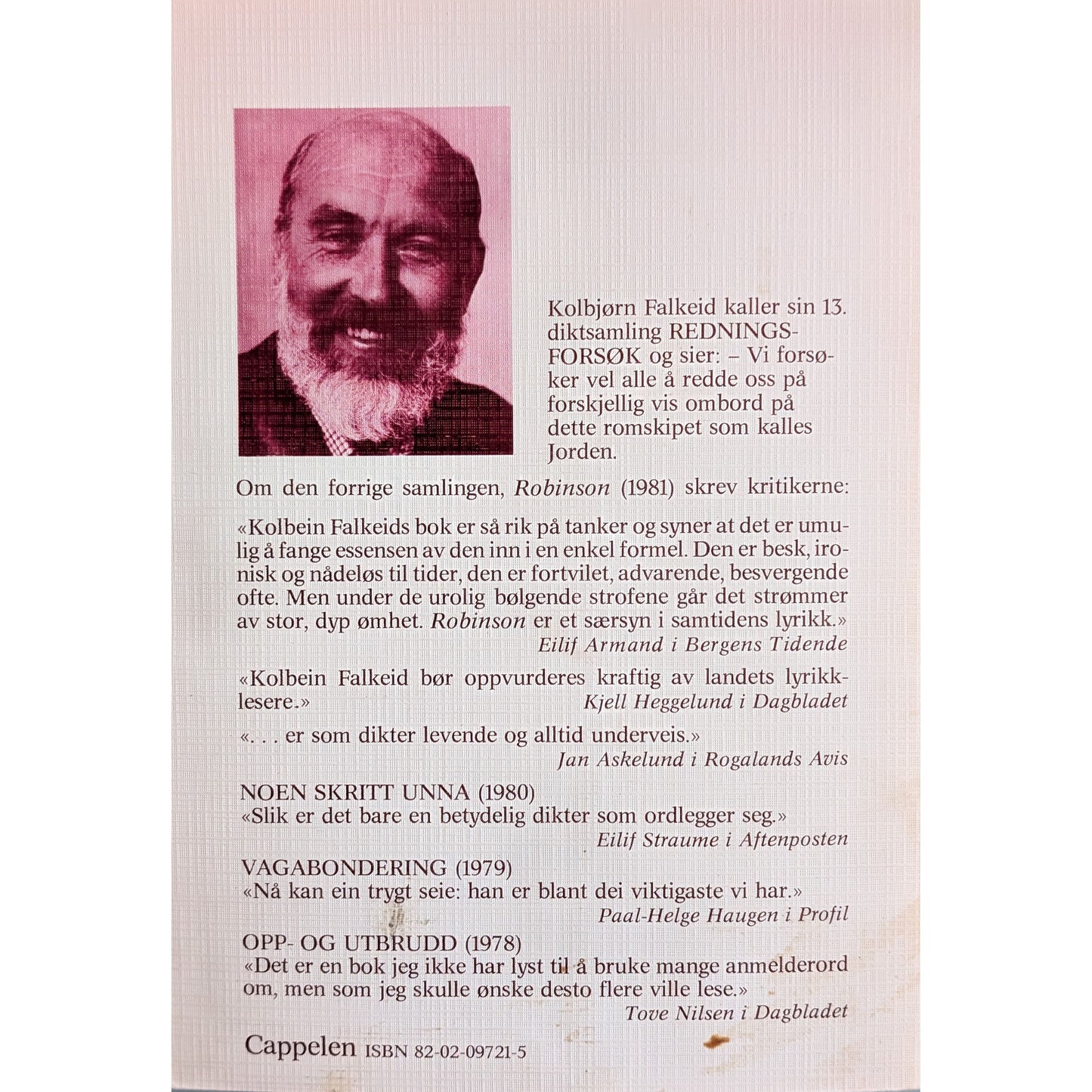 Redningsforsøk. Brukte bøker av Kolbein Falkeid. Dikt hos Inventaret