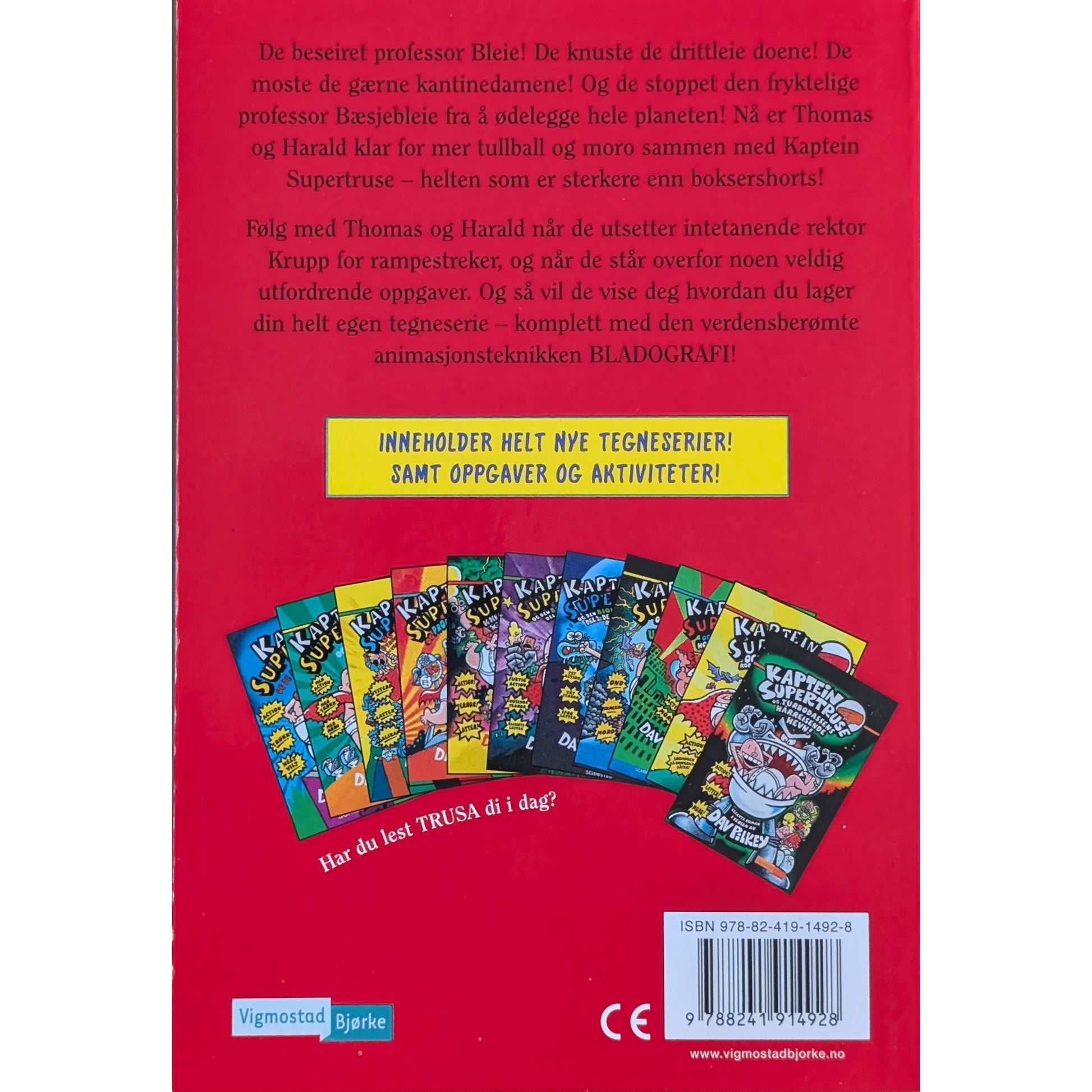 Kaptein Supertruses megasprøe morobok av Dav Pilkey. Brukte barnebøker