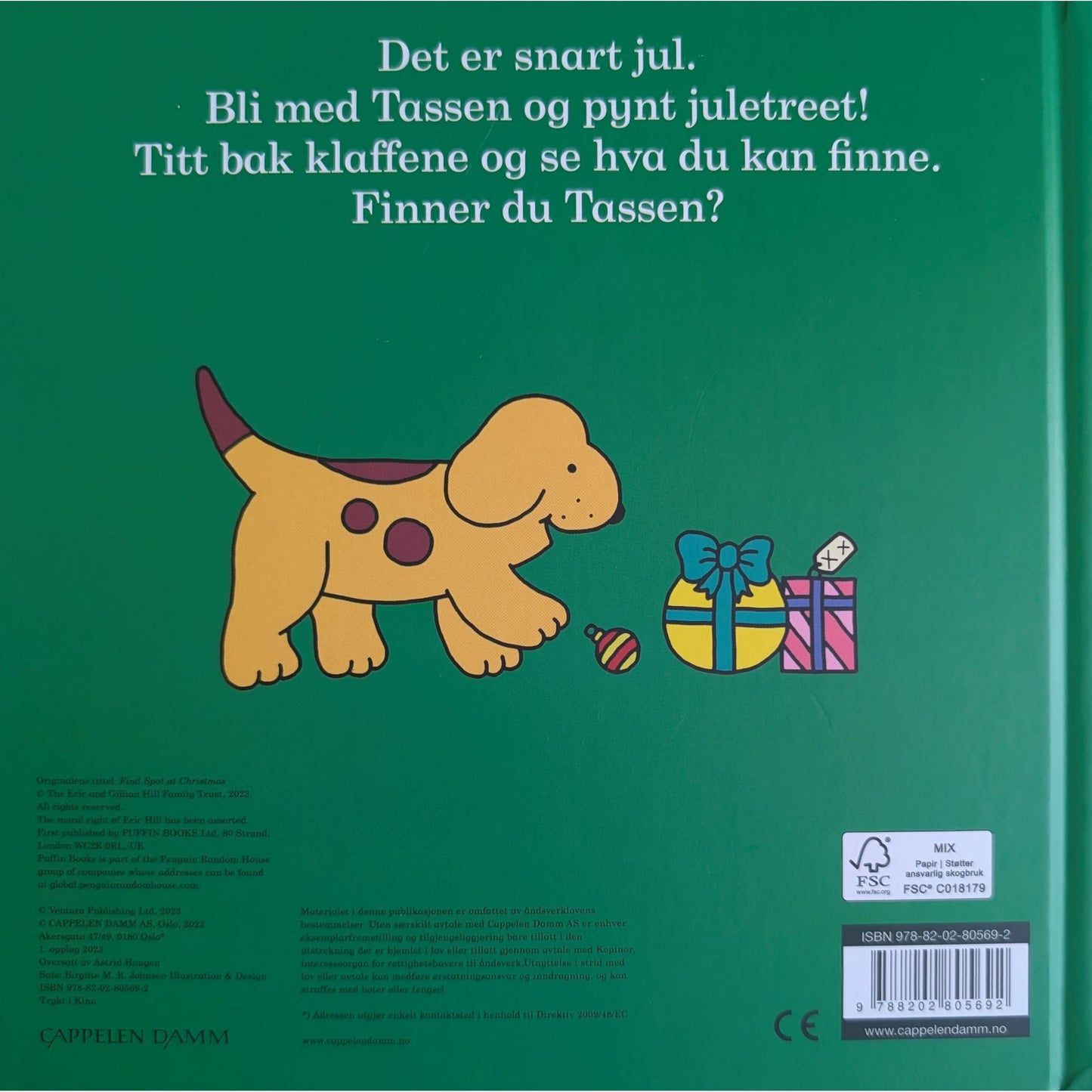 Tassen pynter til jul, brukte bøker av Eric Hill. Kartonert klaffebok