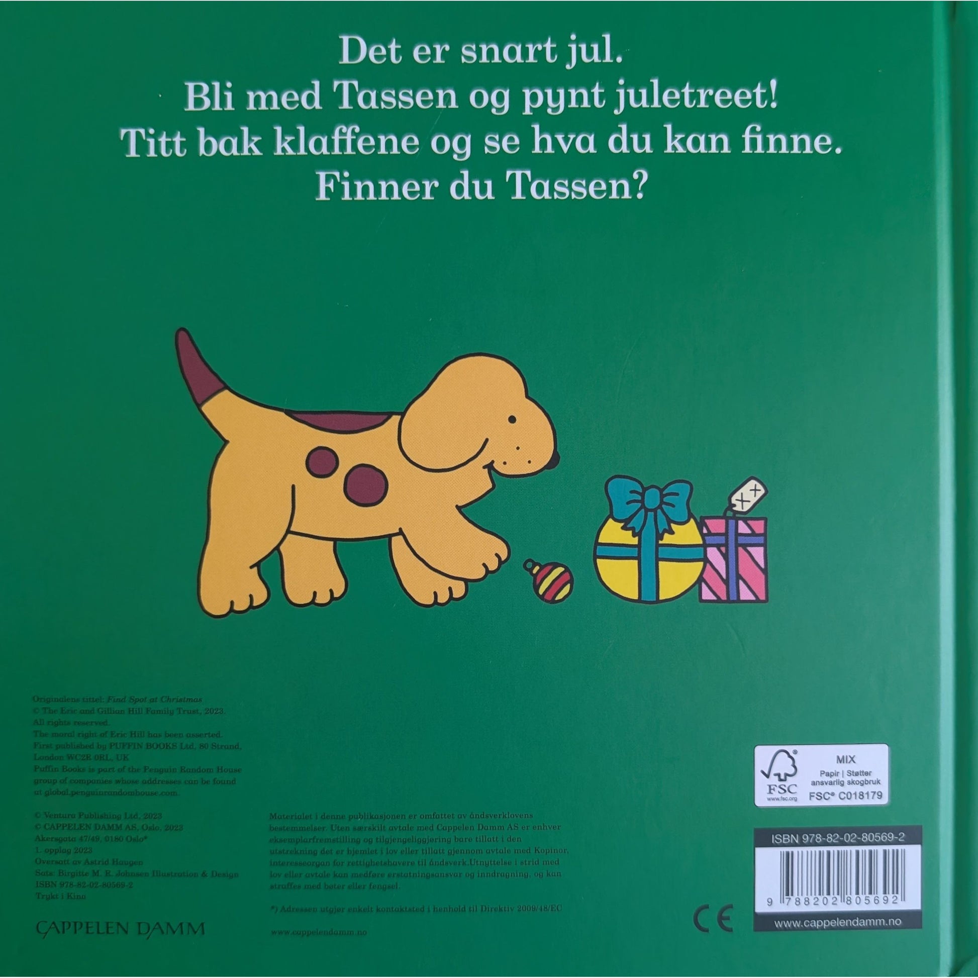 Tassen pynter til jul, brukte bøker av Eric Hill. Kartonert klaffebok