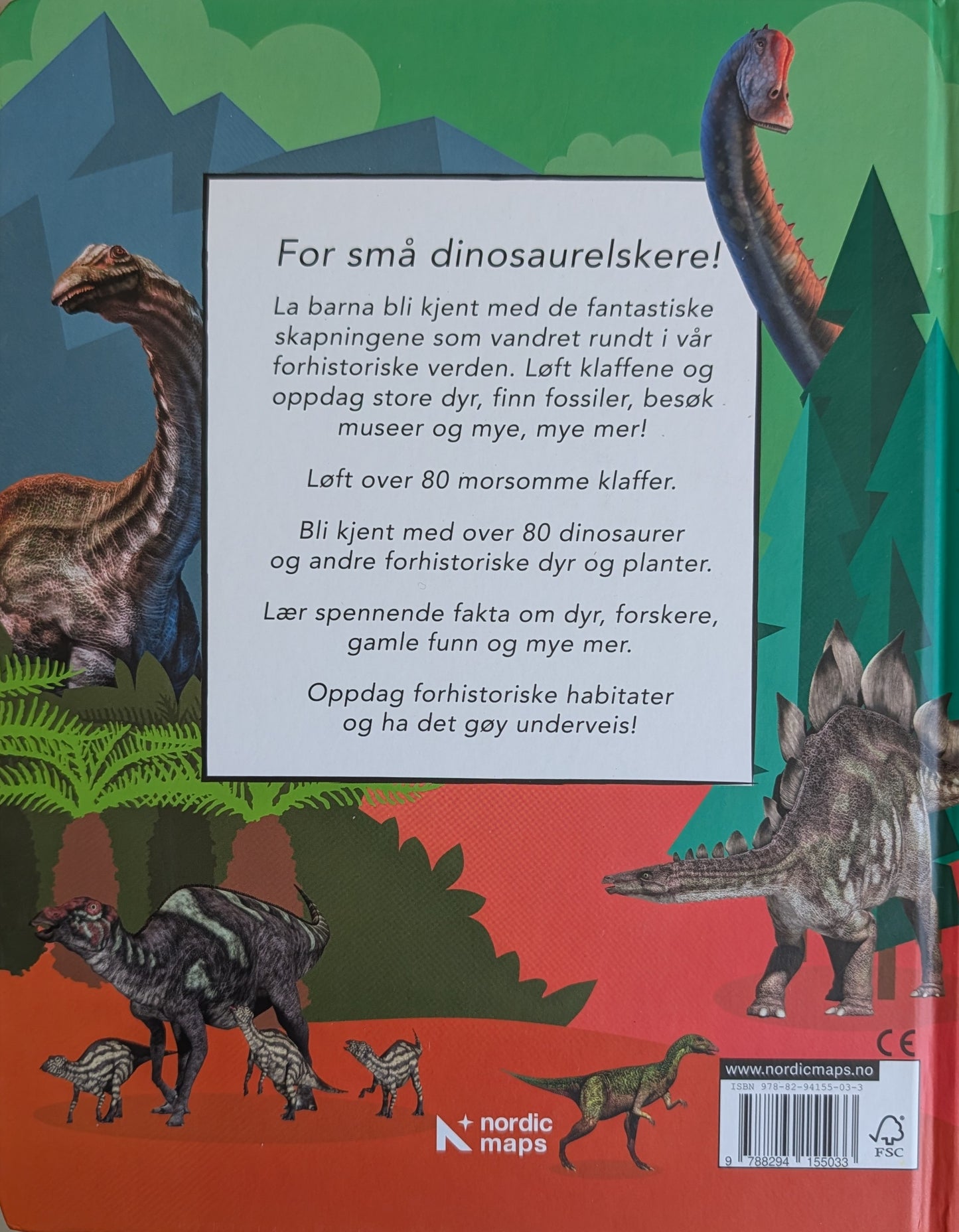 Dinosaurer og annet forhistorisk liv. Brukt klaffebok om dinosaurer