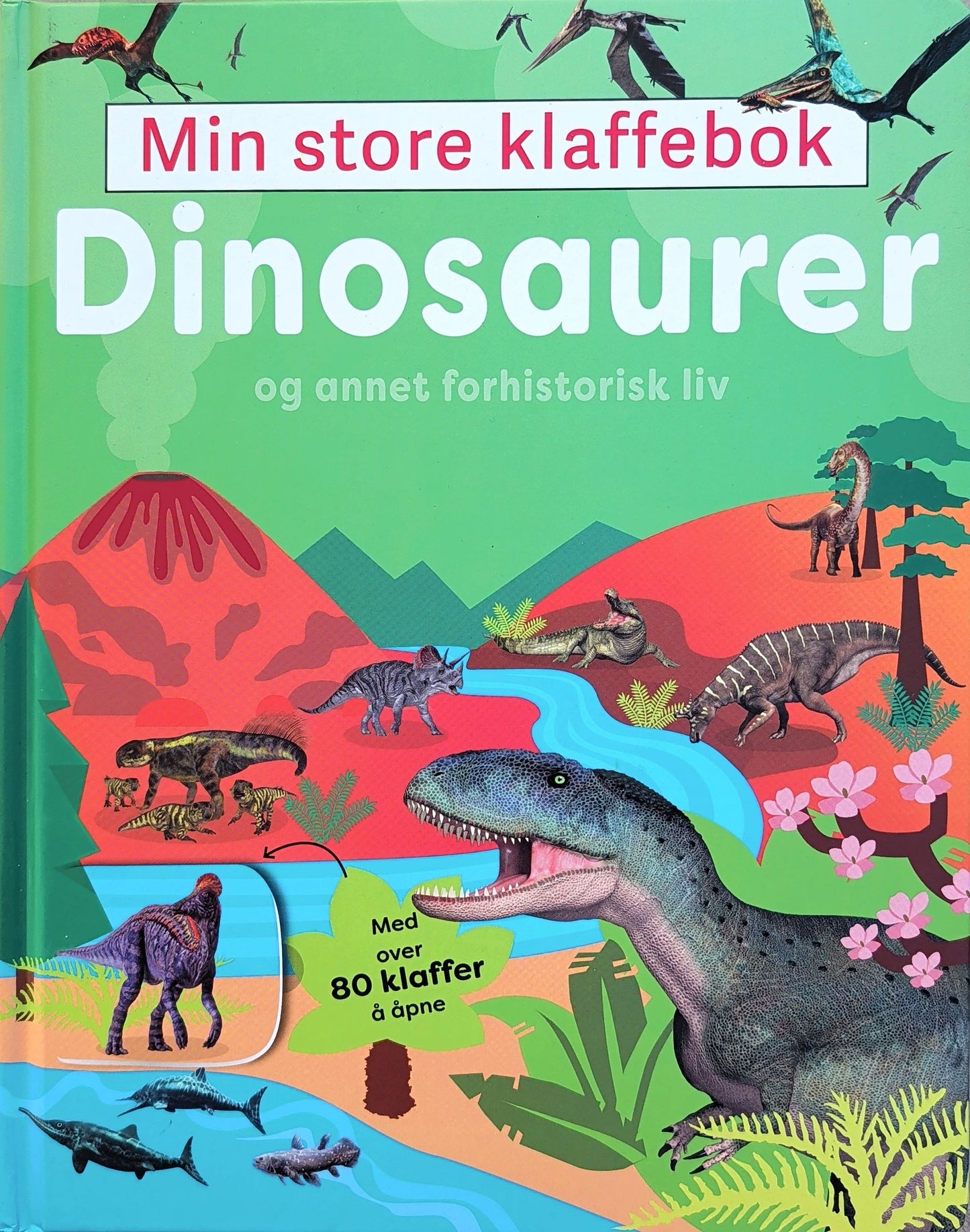 Dinosaurer og annet forhistorisk liv. Brukt klaffebok om dinosaurer