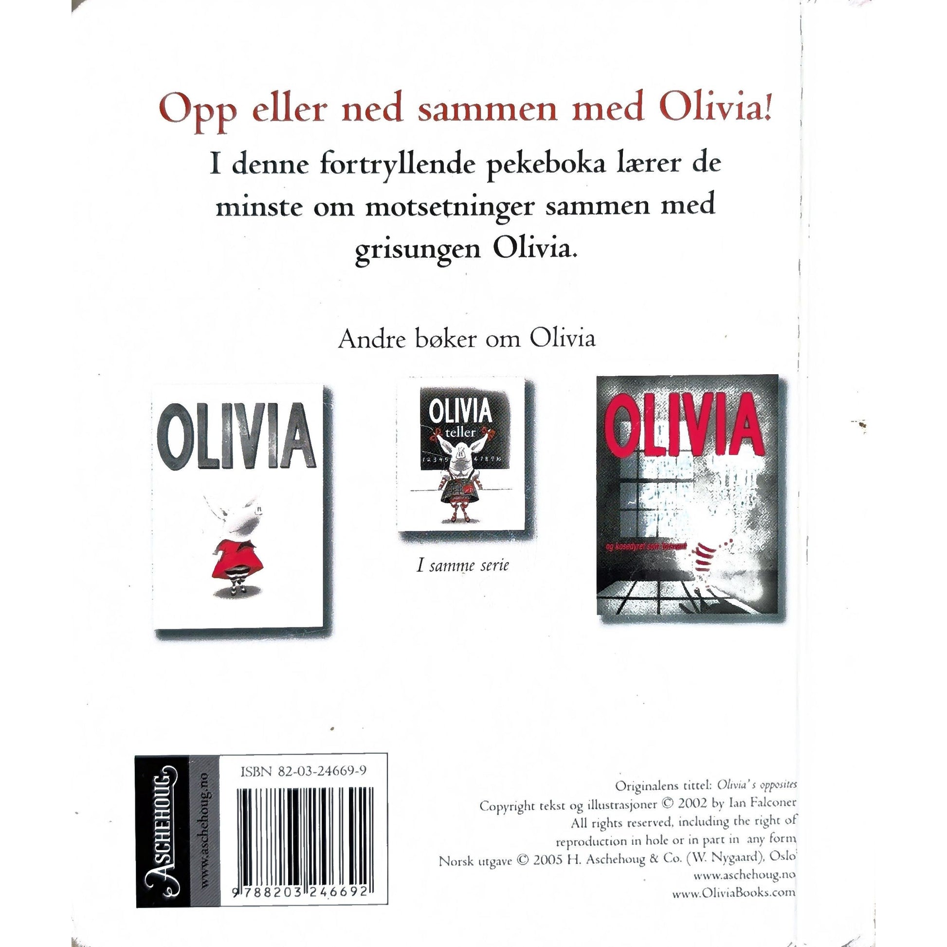 Olivia stikk motsatt- Brukte bøker av Ian Falconer. Kartonert pekebok