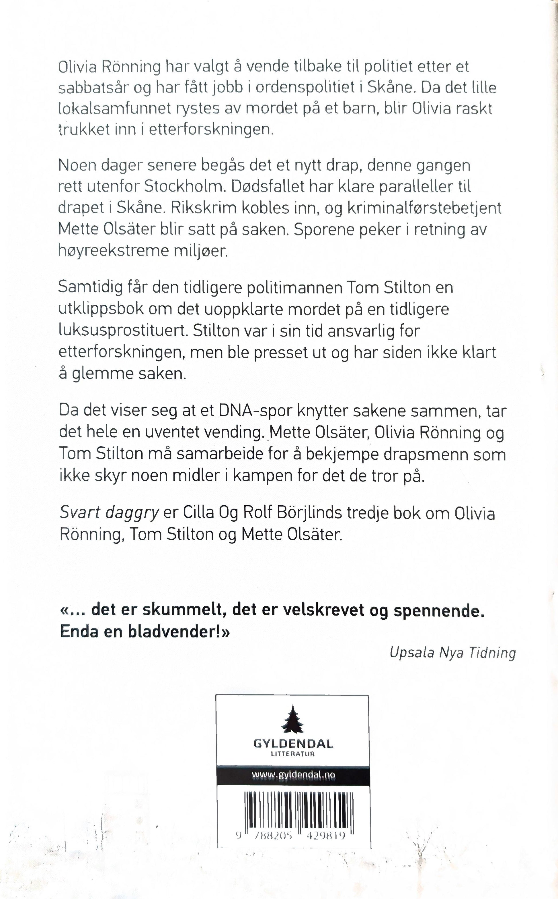 Olivia Rönning & Tom Stilton 3 - Svart daggry, brukte bøker av Cilla & Rolf Börjlind