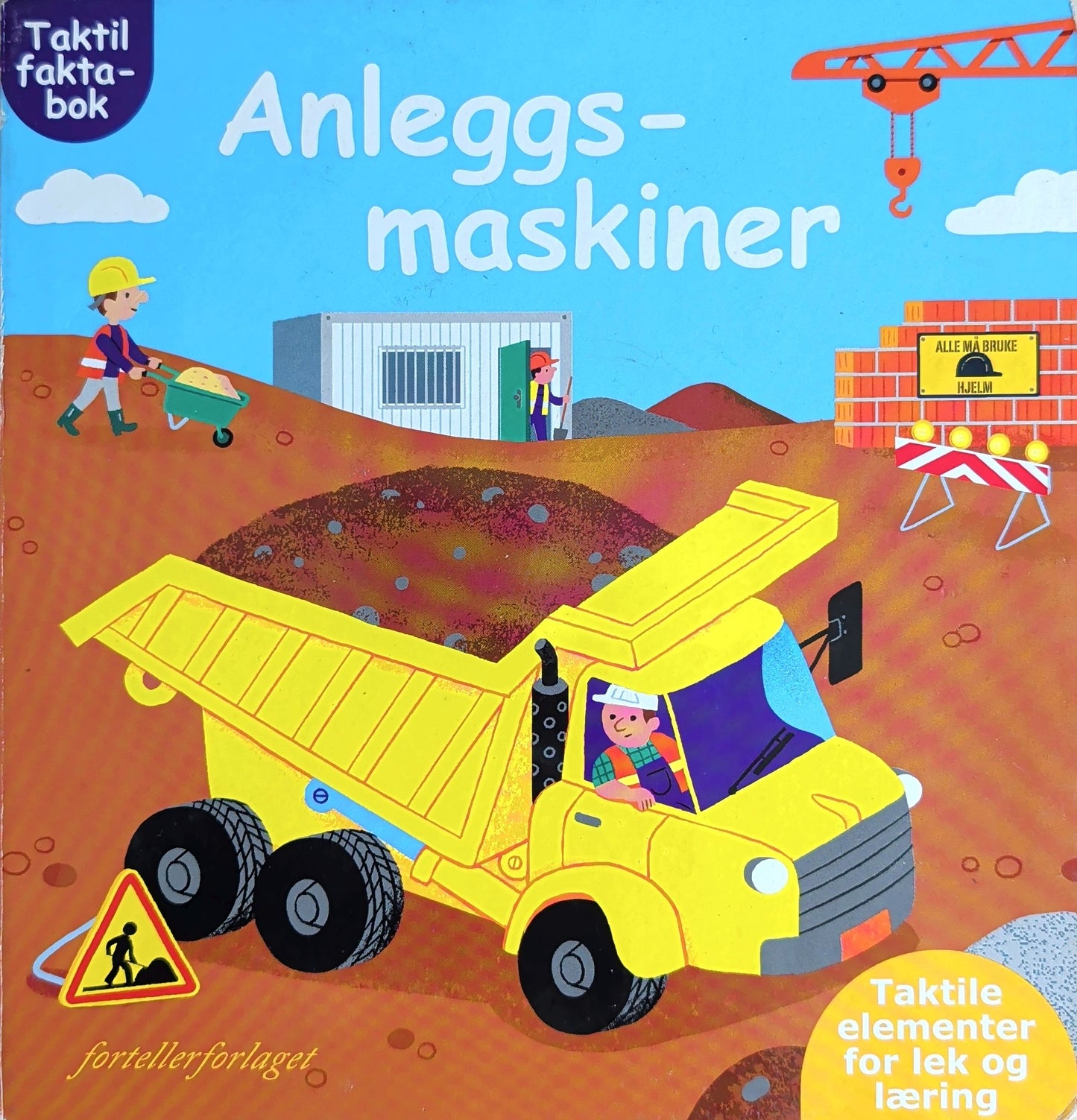 Anleggsmaskiner. Brukt, kartonert klaffebok om byggeplasser