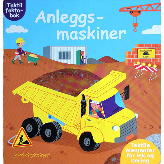 Anleggsmaskiner. Brukt, kartonert klaffebok om byggeplasser